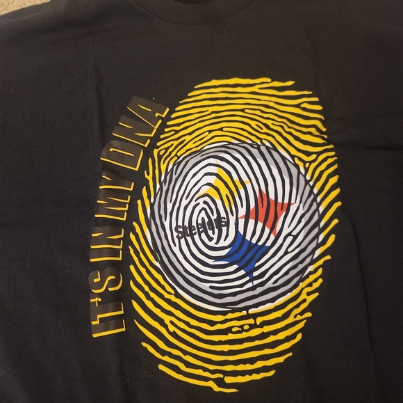 Mens Black Steelers Short Sleeved Printed T Shirt Football Size XL Gildan #E127 - Picture 2 of 6